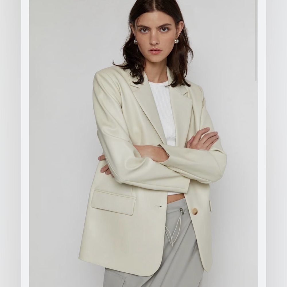 Oak + Fort Faux Leather Blazer – Beige Neutral | Size XS